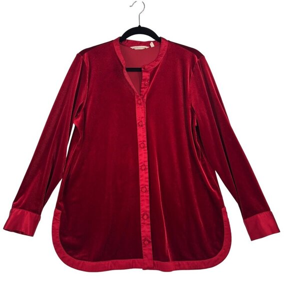 Soft Surroundings Esmarelda Velvet Blouse Top Size M Red Long Sleeve Stretch - Picture 2 of 12